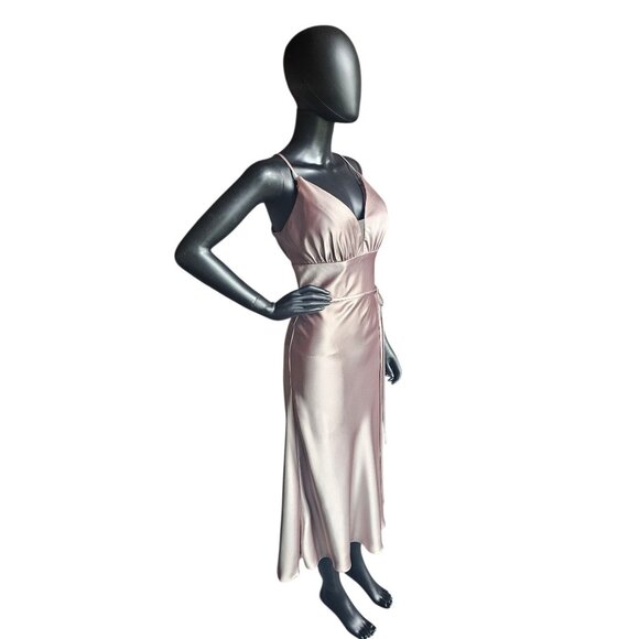 Latte Silky Satin V-Neck Plunge Fitted Party/Cocktail Dress NWOT - Mori Lee - Picture 4 of 7